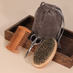 Beard Care Set Supplier - Bulk Oval Wood Brush Scissor Shaving Tool