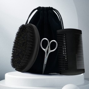 Men's Grooming Set Supplier - Bulk Oval Wood Beard Brush Hair Scissor