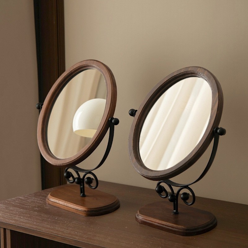 Wooden Vanity Mirror Factory - OEM Vintage Solid Wood Rotatable Standing