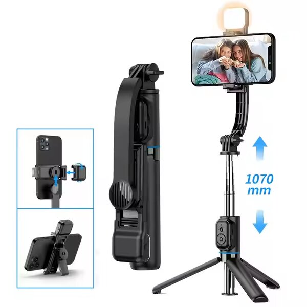 Selfie Stick Factory - OEM/ODM C01S with Split Holder Bluetooth Remote Fill Light