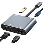 USB C Hub Manufacturer - OEM/ODM 4K Video Output 4 in 1 Type C to VGA HD-MI