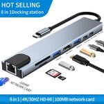 USB Type C Hub Factory - OEM/ODM 8 in 1 RJ45 Network SD TF Card Reader