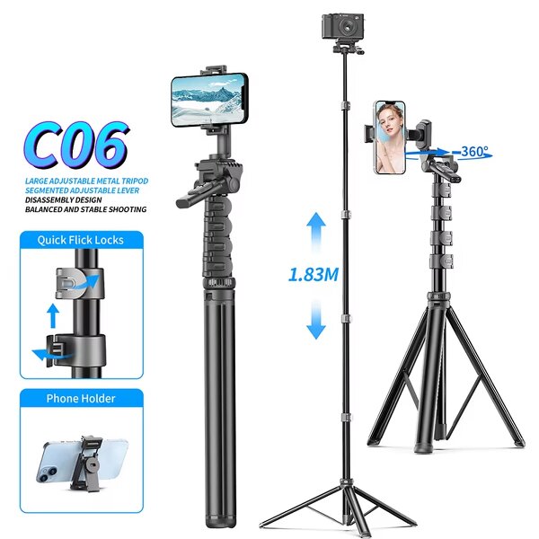 Tripod Selfie Stick Manufacturer - OEM/ODM C06 Separate Clip 72" Aluminum Alloy Pole
