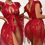 Lingerie Suit Factory - OEM Woman Sexy Lingerie Suit Long Lace Red Sexy Lingerie Night Fire Temptation