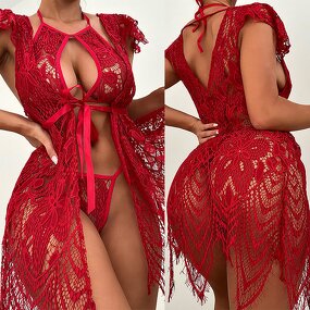 Lingerie Suit Factory - OEM Woman Sexy Lingerie Suit Long Lace Red Sexy Lingerie Night Fire Temptation