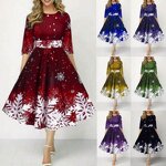 Mid-Sleeve Dress Manufacturer - OEM 2024 New Fashion Waist Snowflake Print Lace