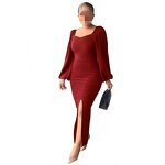Bodycon Dress Manufacturer - OEM Slim Sexy Backless Split Lantern Sleeve Bodycon Dress Office Women Formal Work