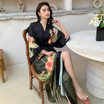 Satin Pajamas Manufacturer - OEM Women's Summer Satin Pajamas Large Size Three-Quarter Sleeve Nightgown Bathrobe