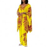 Printed Top and Pants Set Factory - OEM 2024 Two Loose Printed V-Neck Top and Wide Leg Pants Set 2 Piece Outfits