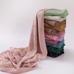Plain Hijabs Scarf Factory - OEM 2024 Ruizi Arrival Plain Women Islamic Shawl Rhinestone Muslim Headscarf Heavy Chiffon