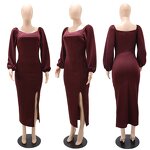 Bodycon Dress Manufacturer - OEM Slim Sexy Backless Split Lantern Sleeve Bodycon Dress Office Women Formal Work