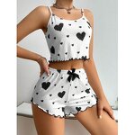 Camisole Shorts Pajamas Manufacturer - OEM Women's Sweet Print Summer Camisole Shorts Pajamas Knitted Lace with Elastic
