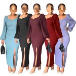 Bodycon Dress Manufacturer - OEM Slim Sexy Backless Split Lantern Sleeve Bodycon Dress Office Women Formal Work