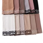 Islamic Shawl Factory - OEM 2024 Ruizi Women Islamic Shawl Muslim Headscarf Bawal Tudung Vine Pattern Embroidery Chiffon