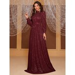 Sequin Dress Factory - OEM Women's Solid Color Sequin Long Sleeve Turtleneck Evening Dress Long Skirt Simple Elegant