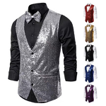 Sequins Vest Factory - OEM Men's Fashion Stage Performance Suit with Small Sequins Vest for Male Host Emcee Photo Studio