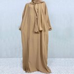Muslim Prayer Dress Factory - OEM High Quality Muslim Long Prayer Dress Plain Attached Scarf Loose Jilbab