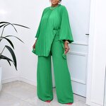 Pleated Top Set Manufacturer - OEM 2024 Two Loose Pants and Pleated Top 2 Piece Set Elegant Fall Outfits