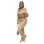 Women's Set Manufacturer - OEM Streetwear Fashion Women's Fleece Sweatshirt Hooded Cardigan Skinny Solid Stacked Flared Pants