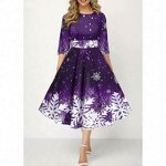 Mid-Sleeve Dress Manufacturer - OEM 2024 New Fashion Waist Snowflake Print Lace