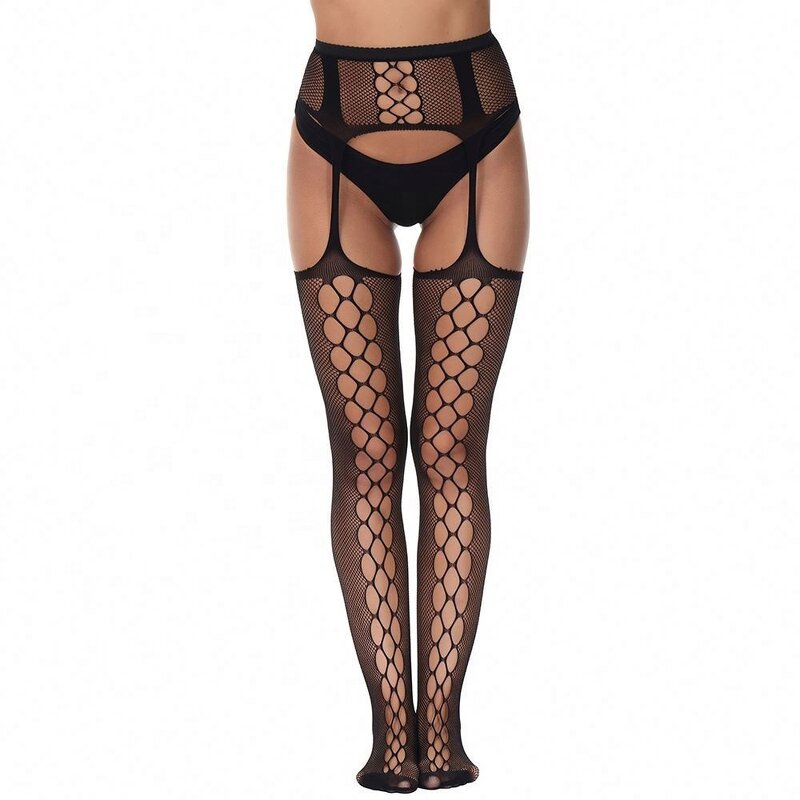 Pantyhose Factory - OEM New Women's Transparent Thin Striped Pattern Anti-Slip Suspender Pantyhose Sexy Knitted Stockings