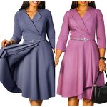 Office Lady Dress Factory - OEM Autumn Career Women Elegant V-Neck High Waist A-Line Office Lady Dress African Dresses
