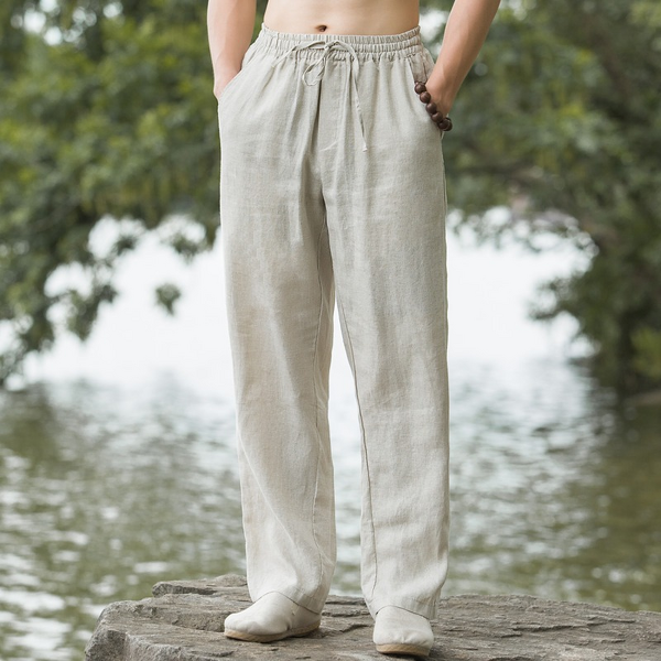 Linen Pants Factory - OEM Men's Linen Pants Thin Breathable Youth Cotton Linen Wide Leg Casual Long Pants Plus Size