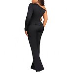 Beaded Top Set Factory - OEM 2024 Outfits Elegant Diagonal Shoulder Single Long Sleeve Beaded Top and Pants Set