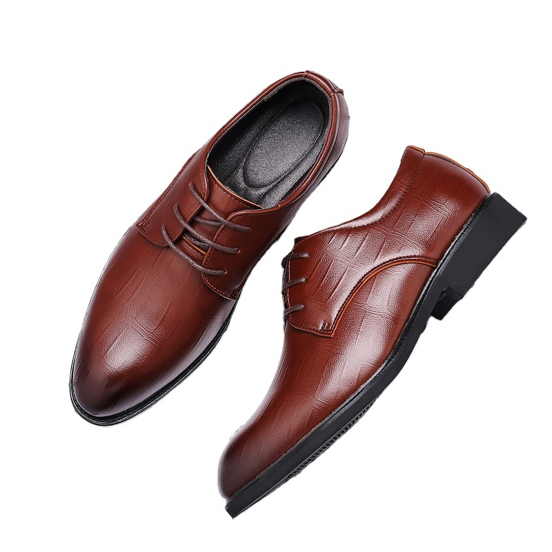 Men's Leather Shoes Manufacturer - OEM Casual Trendy Wedding Lace-Up Solid Pattern