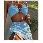 Mesh Sheer Skirt Set Factory - OEM See Through Mesh Sheer Skirt Beachwear 3 Piece Womens Clothing Set Wool Suit