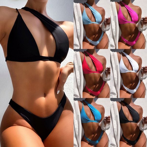 One Shoulder Swimwear Factory - OEM Custom New Sexy One Shoulder Swimwear Solid Swimsuit Bikini Set Brazilian