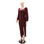 Bodycon Dress Manufacturer - OEM Slim Sexy Backless Split Lantern Sleeve Bodycon Dress Office Women Formal Work