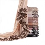 Islamic Shawl Factory - OEM 2024 Ruizi Women Islamic Shawl Muslim Headscarf Bawal Tudung Vine Pattern Embroidery Chiffon