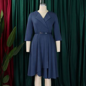 Office Lady Dress Factory - OEM Autumn Career Women Elegant V-Neck High Waist A-Line Office Lady Dress African Dresses