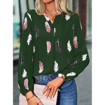 Chiffon Shirt Manufacturer - OEM Autumn Winter New Women's V-Neck Feather Print Bell Sleeves Loose Fit