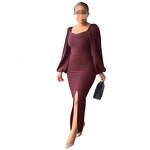 Bodycon Dress Manufacturer - OEM Slim Sexy Backless Split Lantern Sleeve Bodycon Dress Office Women Formal Work