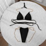 Beachwear Bikini Set Factory - OEM New Beachwear Hot Sexy Chain Beach Black Swimwear Women Bikini Swimsuit