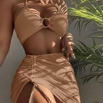 Mesh Sheer Skirt Set Factory - OEM See Through Mesh Sheer Skirt Beachwear 3 Piece Womens Clothing Set Wool Suit