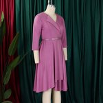 Office Lady Dress Factory - OEM Autumn Career Women Elegant V-Neck High Waist A-Line Office Lady Dress African Dresses