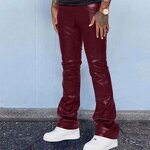 Leather Flared Pants Factory - OEM Factory Price Hot Selling Fall Casual Men's Leather Streetwear Solid Color Flared Pant