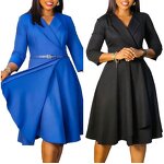 Office Lady Dress Factory - OEM Autumn Career Women Elegant V-Neck High Waist A-Line Office Lady Dress African Dresses