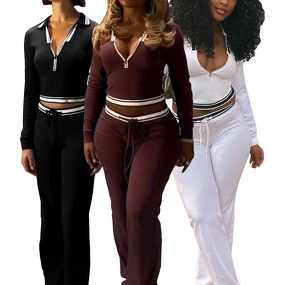 Sports Set Factory - OEM Summer Solid European American Lapel Half Zipper Drawstring Wide Leg