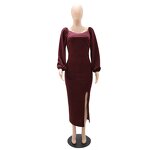Bodycon Dress Manufacturer - OEM Slim Sexy Backless Split Lantern Sleeve Bodycon Dress Office Women Formal Work