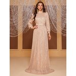 Sequin Dress Factory - OEM Women's Solid Color Sequin Long Sleeve Turtleneck Evening Dress Long Skirt Simple Elegant