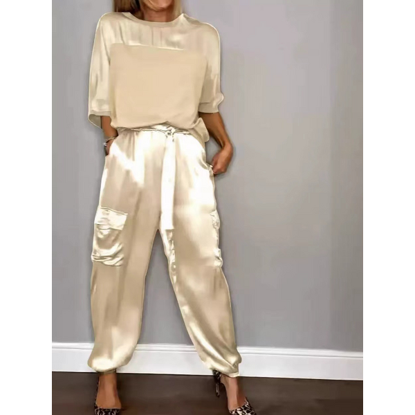 Satin Set Manufacturer - OEM European American Women's Solid Casual Smooth Five-Quarter Sleeves