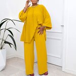 Pleated Top Set Manufacturer - OEM 2024 Two Loose Pants and Pleated Top 2 Piece Set Elegant Fall Outfits