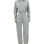 Cardigan Set Manufacturer - OEM European American Elastic Buckle Waist-controlled Striped Half-open