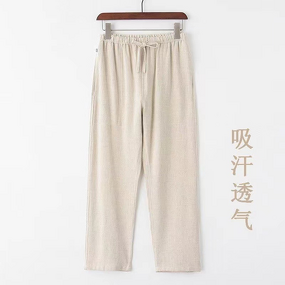 Linen Pants Manufacturer - OEM Linen Lightweight Breathable Straight Long Men's Loose Casual Pants Elastic Waist