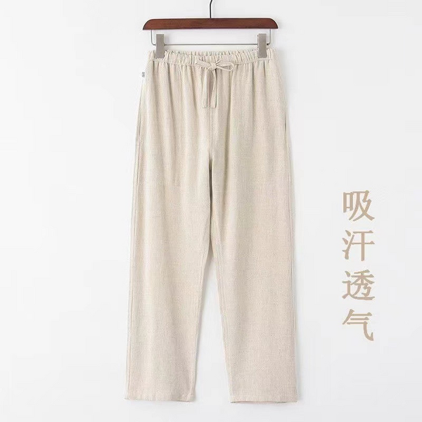 Linen Pants Manufacturer - OEM Linen Lightweight Breathable Straight Long Men's Loose Casual Pants Elastic Waist