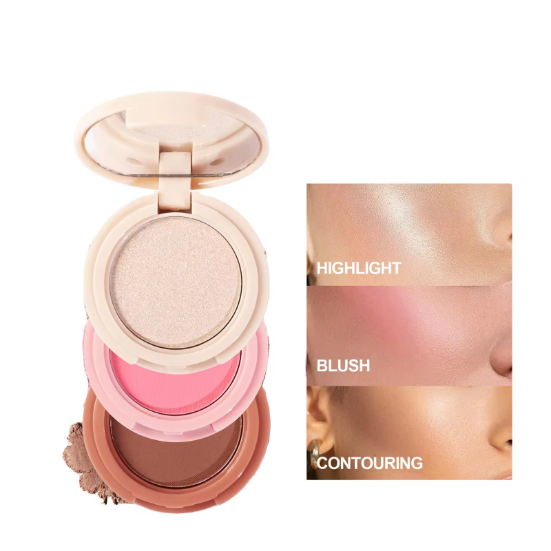 Makeup Palette Manufacturer - Bulk 3in1 Blush Highlighter Contour